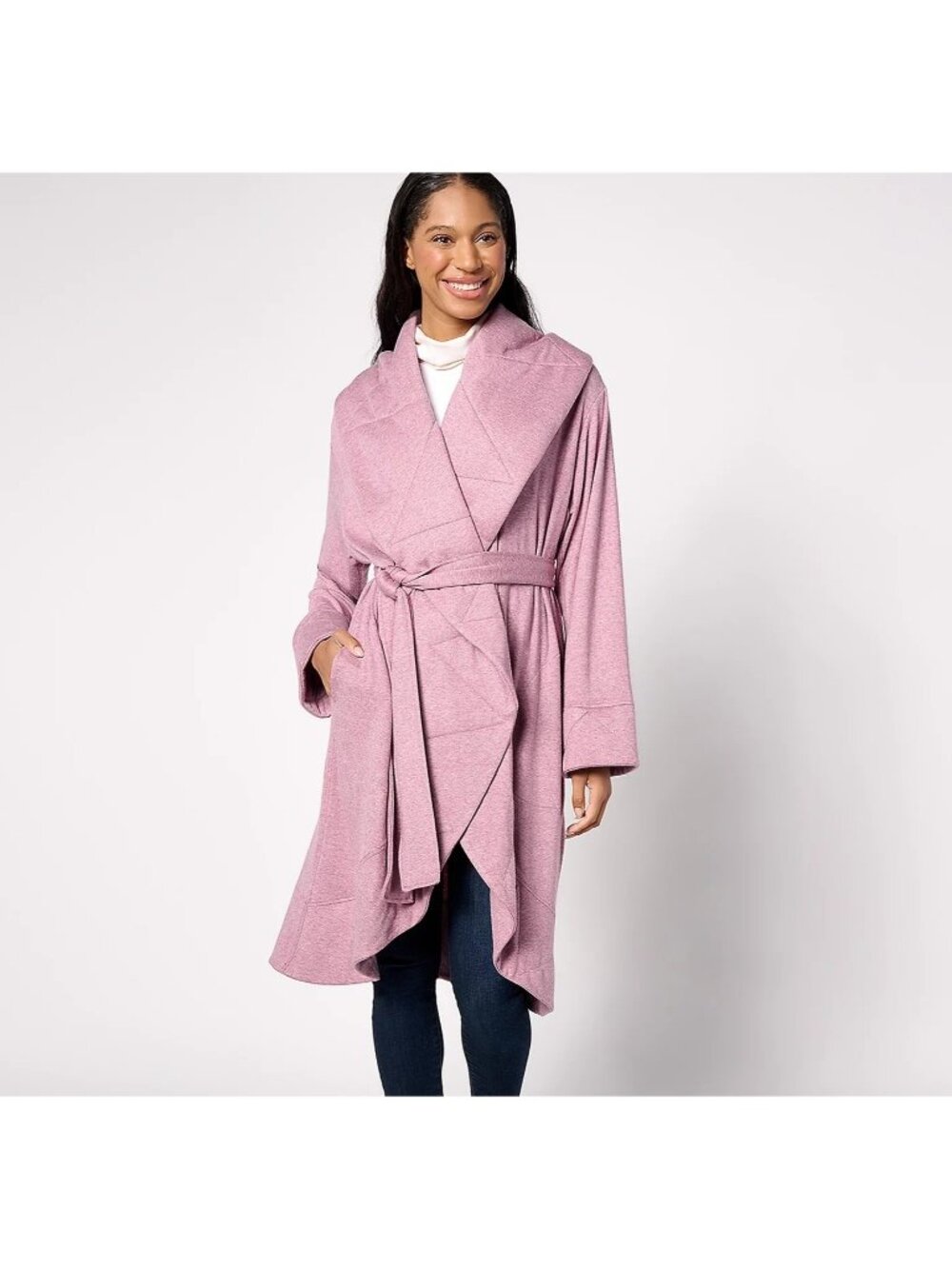 Women with Control Wrap Cardigan Medium/Large French Terry Belted Winter Berry